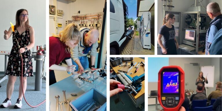 Das Weiterbildungszentrum für innovative Energietechnologien (WBZU) der Handwerkskammer Ulm spielt eine wichtige Rolle innerhalb des Leuchtturmprojekts H2-ToKnow. Es hält Kurse ab für Menschen, die in ihrem Beruf mit Wasserstoff zu tun haben oder zu tun haben werden. Dazu zählen beispielsweise Kurse zum Thema Dichtigkeitsprüfung oder Tankstellenaufbau und -betrieb. Zudem unterstützt das WBZU tatkräftig die Arbeit der Wasserstofflots*innen.
Bildquelle; WBZU (4) / H2-Wandel (1)