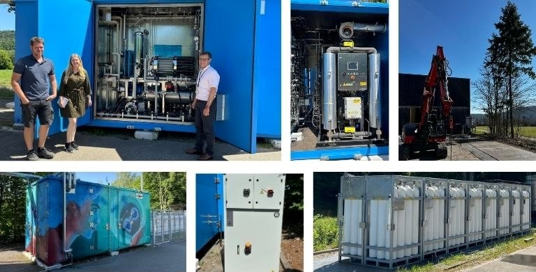 Auch an der Hochschule Rottenburg ist das Leuchtturmprojekt H2-Grid inzwischen konkret umgesetzt. Die dortige Anlage mit 100-kW-Elektrolyseur, Wasserstoffspeicher und 8-kW-Brennstoffzelle wurde 2025/26 in Betrieb genommen. Gemeinsam mit den Stadtwerken Rottenburg werden damit Wasserstofferzeugung, Speicherung, Rückverstromung und netzdienlicher Betrieb untersucht.
Bildquelle: Hochschule Rottenburg (2) / H2-Wandel (4)